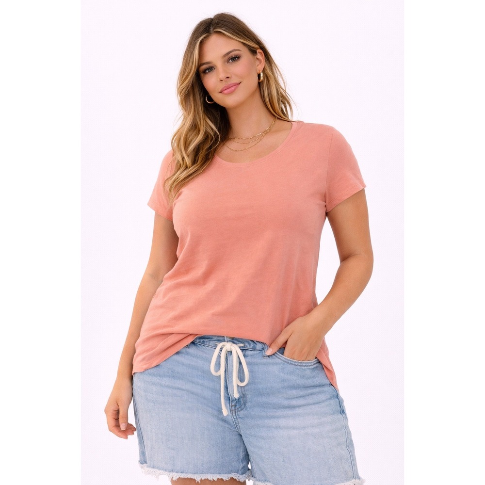 Alphalete T-Shirt Womens Large Peach Curved Hem Cotton Blend Athletic Gymwear